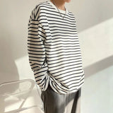 AIDASE  -  Spring Autumn Korean Style Trendy Retro Striped Print Round Neck Long-sleeved T-shirt for Men Loose Version aidase-shop
