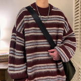 Aidase Winter Velvet Sweater Men Warm Striped Knitted Pullover Men Streetwear Korean Loose Long Sleeved Sweater Mens Jumper Clothes aidase-shop