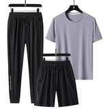 AIDASE  -  Summer New High Quality Ice Silk Men's Short sleeved Shorts Long Pants Casual Three piece Set Cool Breathable Outdoor Set aidase-shop