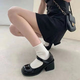 AIDASE  -  French Style Mary Jane High Heels for Women Summer Open Toe Chunky Block Heel Sandals Black Leather Loafers New Arrival aidase-shop