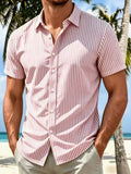 AIDASE  -  Stylish Mens Striped Printing Shirts Spring Summer Daily Casual Short Sleeve Button-up Shirt Men Leisure Turn-down Collar Shirts aidase-shop