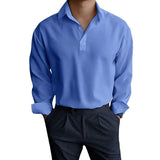 AIDASE  -  Men's Light Blue Polo Shirt Long Sleeve Casual Loose Fit Button Up Collared Top aidase-shop