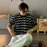 AIDASE  -  Summer Men's Knit Jacquard Short Sleeve T-shirts Striped Hollow Out Casual Tshirts New Y2K Vintage Streetwear Tee Tops aidase-shop