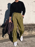 AIDASE  -  Streetwear Fashion Mens Suit Pants Spring Summer Casual Loose Straight Trousers Men Vintage Solid Belt-up High Waist Pants aidase-shop