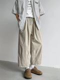 AIDASE  -  Summer Men's Linen Wide-Leg Cropped Pants High Waist Drawstring Casual Trousers aidase-shop