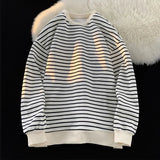 AIDASE  -  Men's Tri-color Striped Sweatshirt American Classic Style Retro Casual Round Neck Top Unisex College Style Trendy Menswear aidase-shop