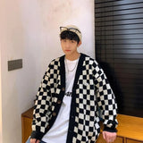 Aidase Japanese Sweater Men Korean 2024 New Fashion High Street Hip Hop Checkerboard Plaid Advanced Simple Couple Wear Casual Loose Top aidase-shop
