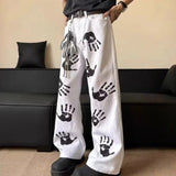 AIDASE  -  Palm Print Men Jeans American Hip-hop Street Style Handsome Straight Leg Loose Niche Male Trousers Summer New aidase-shop