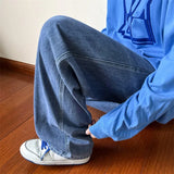Jeans Men's Trendy Brand Loose Straight Leg Denim Pants Hip Hop Solid Color Casual Trousers Harajuku Male Bottoms aidase-shop