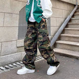 AIDASE  -  High Street Retro Hiphop Pants Baggy Camouflage Cargo Pants Men's Straight Skateboard Street Dance Jogger Pants Trendy Tie Foot aidase-shop