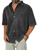 AIDASE  -  Mens Spring Summer Shirt Short Sleeve Loose Solid Retro Casual Holiday Blouse Breathable Lightweight Beach Button Shirt aidase-shop