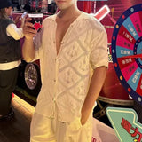 Aidase Mens Shirts Hollow Casual Hawaiian Knitted Shirts American Streetwear Versatile Breathable Comfortable Tops Men'S Clothing 2024 aidase-shop