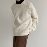 AIDASE  -  Autumn New Casual Bottoming Knit Tops Men's Solid Color Textured Long Sleeve Vintage Sweater For Mens Outdoor Fashion Tees aidase-shop