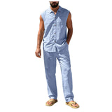 AIDASE  -  Suit Suits For Men Men'S Loose Fitting Beach Linen Casual Sleeveless Shirt And Straight Leg Trousers Suit Homecoming Men Attire aidase-shop