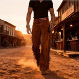 AIDASE  -  Men's Western Fringe Bell Bottom Pants Regular Fit High Waist Jeans Sweatpants Retro Cowboy Trousers Casual aidase-shop