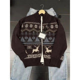 AIDASE  -  Vintage Fair Isle Sweater American Cardigan Sweater Large Size Men's Autumn Winter Zipper Stand Collar Knitted Jacket aidase-shop