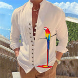 Aidase Vintage Mens 100% Cotton Linen Shirts Long-Sleeved Stand Collar Casual Tops Spring Summer Fashion Men Clothing Retro Shirt