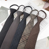AIDASE  -  8cm British Style Casual Brown Khaki Plaid Clip Ties For Men Adult Polyester Wool Solid Gray Necktie Business Free Knot Lazy Tie aidase-shop