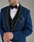 AIDASE  -  Men's Suit 3 Pieces Navy Blazer Vest Pants One Button Sequins Sheer Satin Lapel Business Wedding Groom Tailored Costume Homme aidase-shop
