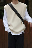 AIDASE  -  Autumn New Round Neck Sweater Vest for Men Korean Fashion Design Loose Casual Solid Color Knitted Sweater Vest Men and Women aidase-shop