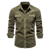 AIDASE  -  Men's Autumn Cotton Basic Japanese Style Corduroy Business Shirt Slim Fit Casual Long Sleeve Outerwear New Arrival aidase-shop