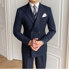 Aidase Metallic Stripe Business Formal Casual Double Breasted  Dress Suit 2 Piece Wedding Suit For Men Office Work Party Prom Costume aidase-shop