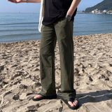 AIDASE  -  New Simple Men's Casual Pants Solid Color Drawstring Straight Leg Casual Elastic Waist Cleanfit Male Loose Bottom 9W3116 aidase-shop