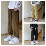 AIDASE  -  New Spring and Summer Men's Solid High Waist Elastic Loose Plus Size Cargo Pants Pockets Sports Fashion Casual Commuter Trousers aidase-shop