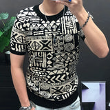 Aidase Diamond Check Contrast Knit T-Shirt High Elasticity Short Sleeve Slim Bottomed Tshirt Men Top Quality Streetwear Knitted Top aidase-shop