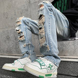 AIDASE  -  Men's Casual High Street Style Denim Jeans Spring Autumn New Straight Leg Zipper Washed Ripped Long Trousers aidase-shop