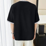 AIDASE  -  Fake Two-piece Men's T-shirt Summer New Striped Splicing Round Neck Short Sleeved Fashion Men Tops Casual Clothing 21E5575 aidase-shop