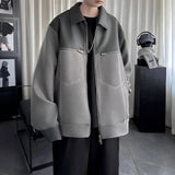 AIDASE  -  Trend Men's Jacket PU Leather Faux Suede Patchwork Design Contrast Color Casual Long Sleeve Lapel Male Coat Tide 21E7100 aidase-shop