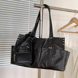 AIDASE  -  Korean Casual Tote Bags For Women Luxury Designer Handbags Purses New In PU Oil Wax Leather Rivet Multiple Pockets Shoulder aidase-shop