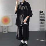 AIDASE  -  Casual Men Two-piece Lapel Short Sleeve Solid Color Male T-shirt Fashion Loose Shorts Fashionable Versatile Sets 21E5888 aidase-shop