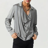 Aidase French Style Silk Men's Shirt Spring Autumn Commuting Collar long sleeve Tops Streetwear Fashion Lightweight Loose Shirts