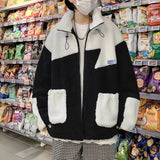 AIDASE  -  Casual Men's Lamb Velvet Cotton Jacket Loose Fit Street Style Autumn Winter Versatile Cotton Coat Color Block Trendy Workwear aidase-shop