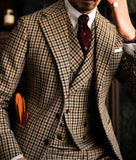 Aidase Burgundy Black Green 3 Color Small Square Thousand Bird Man‘s Suit Set Outfit Notch Lapel Blazer Trousers 3pcs Jacket Pants Vest