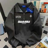 49.44Aidase American Autumn and Winter Street Fashion Personalized Letter Print Polo Zipper Loose Retro Casual Harajuku Top for Couples Y2k aidase-shop