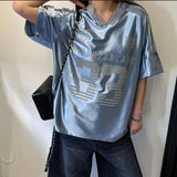 AIDASE  -  American Loose Sports Shirt Unisex V-neck Retro Jersey Short Sleeved T-shirt Men Women's Summer New Shiny Casual Loose Top aidase-shop