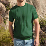 AIDASE  -  New Fashion Mens Solid Color Slim T Shirts Knitted Short Sleeve O Neck Jumper Top Men Summer Trendy Striped Crochet Knit T-shirt aidase-shop