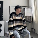 Aidase Warm Knitwear Thick Striped Men's Knit Sweater Fleeced Crewneck Round Collar Pullovers Male Vintage Long Sleeve Streetwear aidase-shop