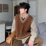 AIDASE  -  Loose Men's Knitted Sweater V-Neck Autumn Winter New Style College Wind Vest Twisted Korean Version Loose Top for Men aidase-shop