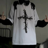 AIDASE  -  T-shirt Cross of Thorns fake two-piece for men women long-sleeved dark hip-hop loose large size autumn new trend top Simplicity aidase-shop