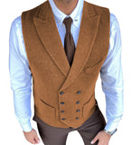 Aidase Men's Vest Casual Double Breasted Suit Vest Herringbone Pattern Notch Lapel Waistcoat for Groomsmen for Men Vest aidase-shop