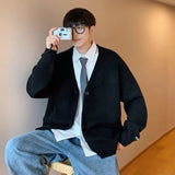 Aidase Plain Man Clothes Solid Color Knitted Sweaters for Men Cardigan with Pockets V Neck Knitwears Loose Fit Baggy New in aidase-shop