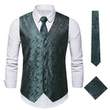 AIDASE  -  Men's Paisley Floral Embroidered Vest Suit Waistcoat with Tie New Autumn Fashion European Size Business Formal Dress aidase-shop
