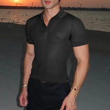 AIDASE  -  Men Shirt Hollow Out Lapel Short Sleeve Transparent Male Shirts Solid Streetwear Summer 2025 Fashion Casual Camisas aidase-shop