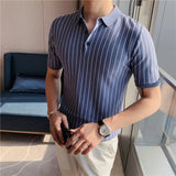 Aidase New Summer Striped Knitted Short-Sleeved Polo Shirt Men's Slim-Fit Casual Business Party Beach Travel T-shirt Sizes S-4XL aidase-shop
