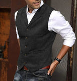 AIDASE  -  Men Tweed Notch Lapel Suit Vest Sleeveless Slim Fit Waistcoat Vintage Casual Business Dress Vest with Chest Side Pockets aidase-shop