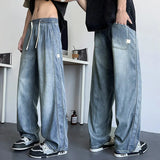 AIDASE  -  Men's Casual Jeans Summer New American Style High Street Straight Wide Leg Drawstring Design Fashion Male Trousers 21E5831 aidase-shop